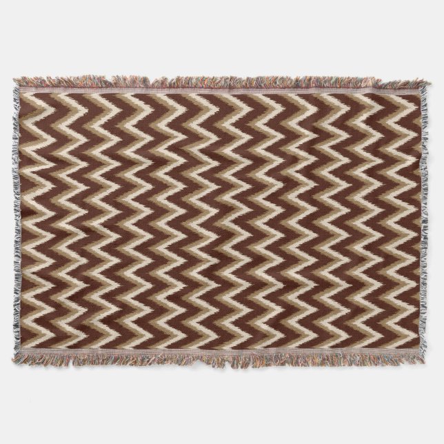 Ikat Chevron Rand - Chocolate Brown & Beige Filt (Framsidan)