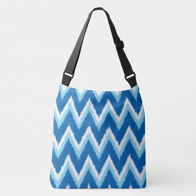 Ikat Chevron Rand - Cobalt, Himlar Blue and White Axelväska (Framsida)