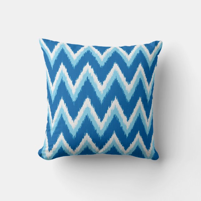 Ikat Chevron Rand - Cobalt, Himlar Blue and White Kudde (Framsida)