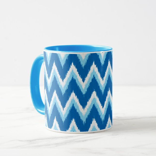 Ikat Chevron Rand - Cobalt, Himlar Blue and White Mugg (Framsida vänster)