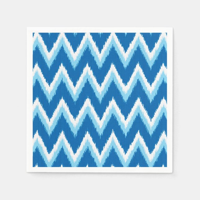 Ikat Chevron Rand - Cobalt, Himlar Blue and White Pappersservett (Framsidan)