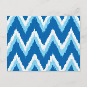 Ikat Chevron Rand - Cobalt, Himlar Blue and White Vykort