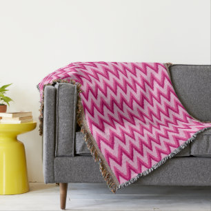 Ikat Chevron Rand - Fuchsia och Blek Rosa Filt