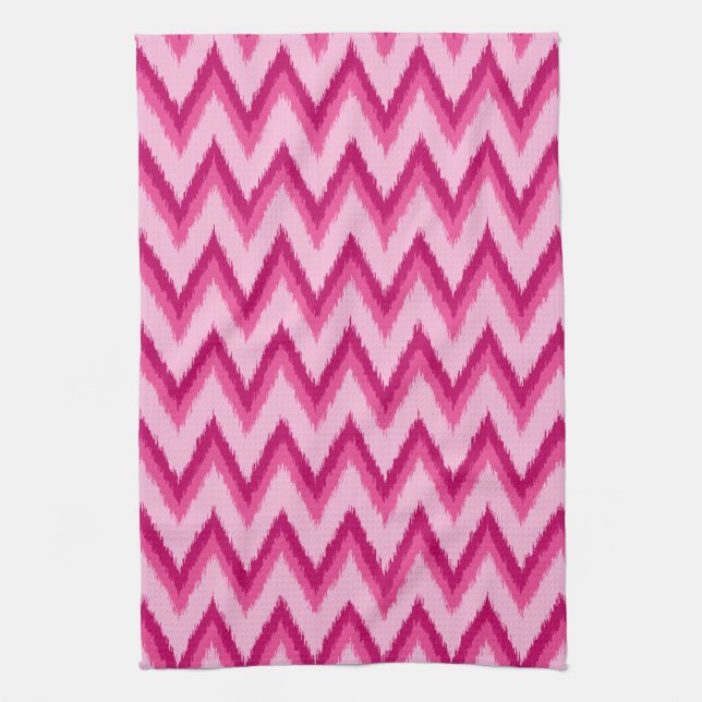 Ikat Chevron Rand - Fuchsia och Blek Rosa Kökshandduk (Vertikal)
