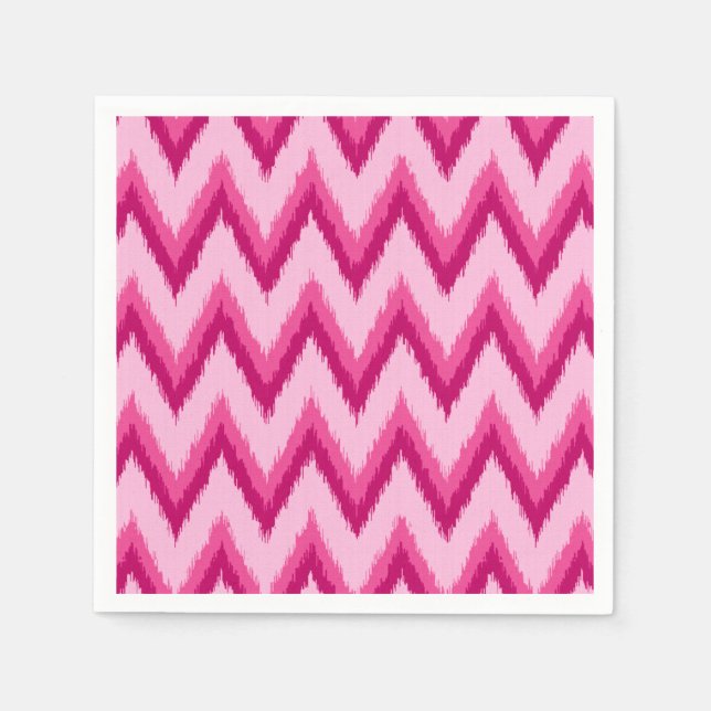 Ikat Chevron Rand - Fuchsia och Blek Rosa Pappersservett (Framsidan)