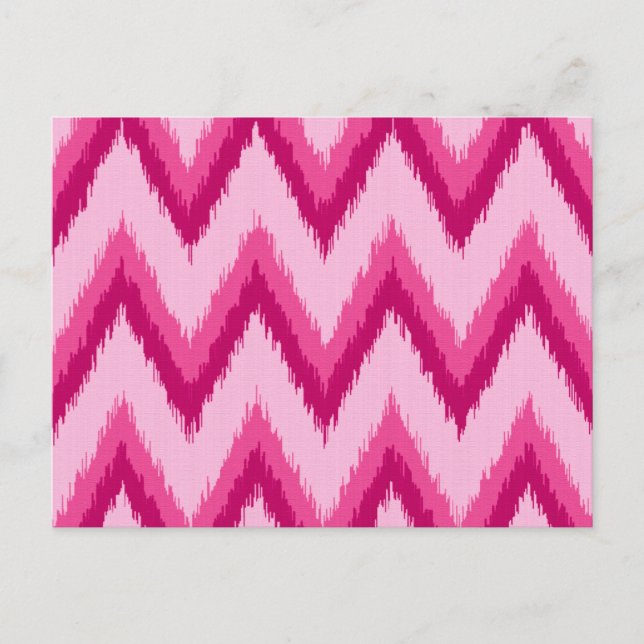 Ikat Chevron Rand - Fuchsia och Blek Rosa Vykort (Framsida)