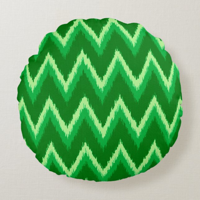 Ikat Chevron Rand - Gräs och Lime Green Rund Kudde (Framsidan)