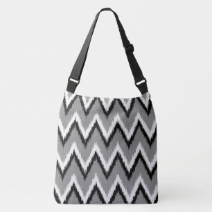Ikat Chevron Rand - Grått / Grått, Black & White Axelväska