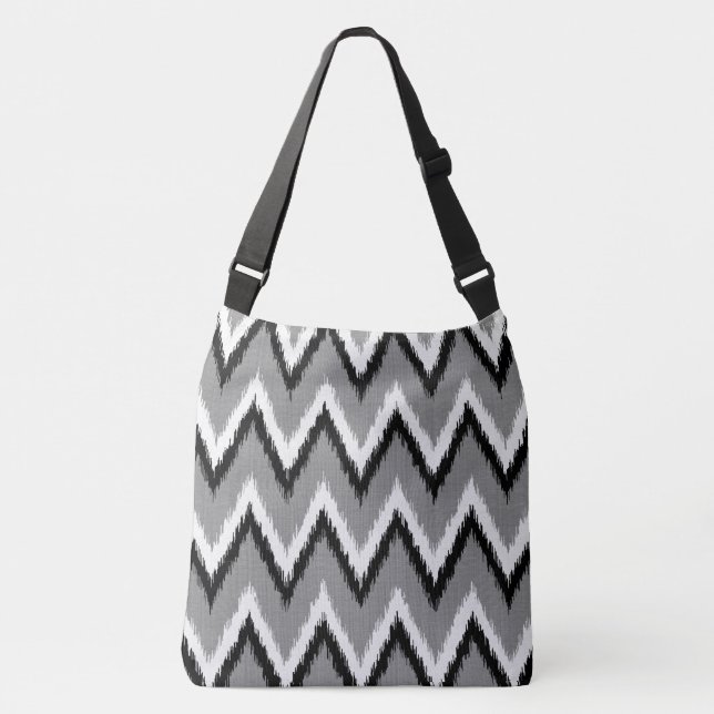 Ikat Chevron Rand - Grått / Grått, Black & White Axelväska (Framsida)