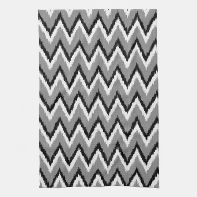 Ikat Chevron Rand - Grått / Grått, Black & White Kökshandduk (Vertikal)