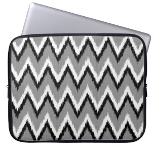 Ikat Chevron Rand - Grått / Grått, Black & White Laptop Sleeve
