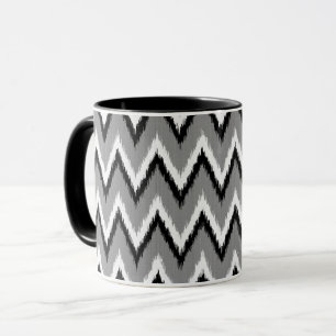 Ikat Chevron Rand - Grått / Grått, Black & White Mugg
