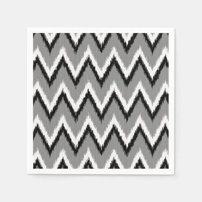 Ikat Chevron Rand - Grått / Grått, Black & White Pappersservett (Framsidan)