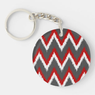 Ikat Chevron Rand - Red, White and Grått / Grått