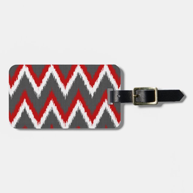 Ikat Chevron Rand - Red, White and Grått / Grått Bagagebricka (Horisontell Framsida)
