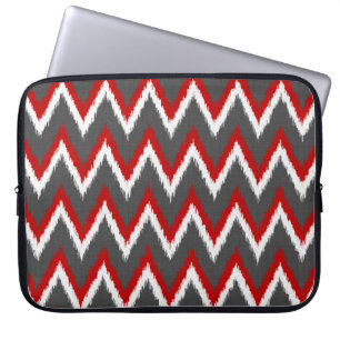 Ikat Chevron Rand - Red, White and Grått / Grått Laptop Sleeve