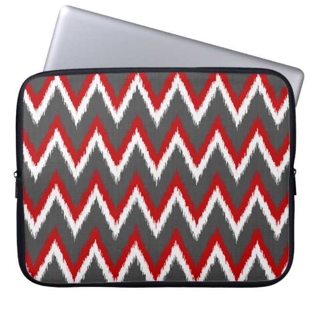 Ikat Chevron Rand - Red, White and Grått / Grått Laptop Sleeve (Framsidan)