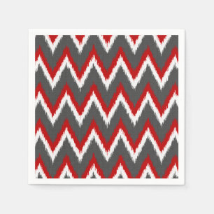 Ikat Chevron Rand - Red, White and Grått / Grått Pappersservett