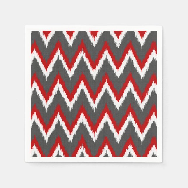 Ikat Chevron Rand - Red, White and Grått / Grått Pappersservett (Framsidan)