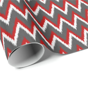 Ikat Chevron Rand - Red, White and Grått / Grått Presentpapper