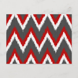 Ikat Chevron Rand - Red, White and Grått / Grått Vykort