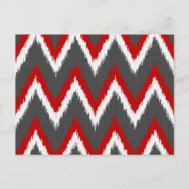 Ikat Chevron Rand - Red, White and Grått / Grått Vykort (Framsida)