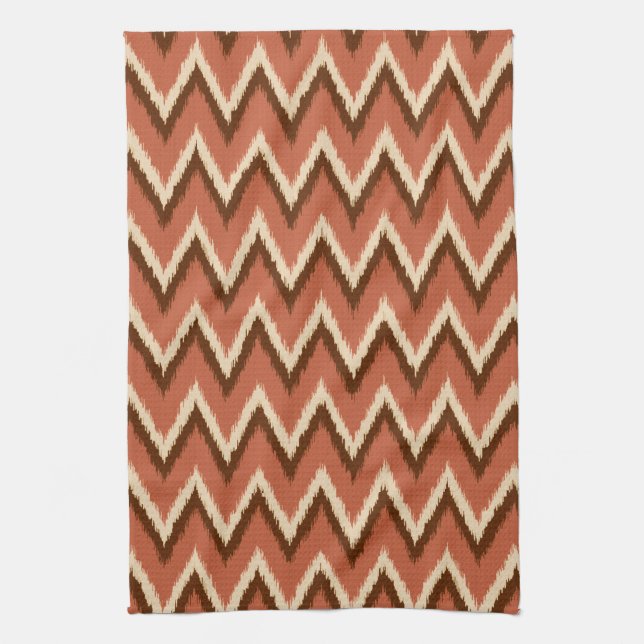 Ikat Chevron Rand - Rust, Brown och Beige Kökshandduk (Vertikal)