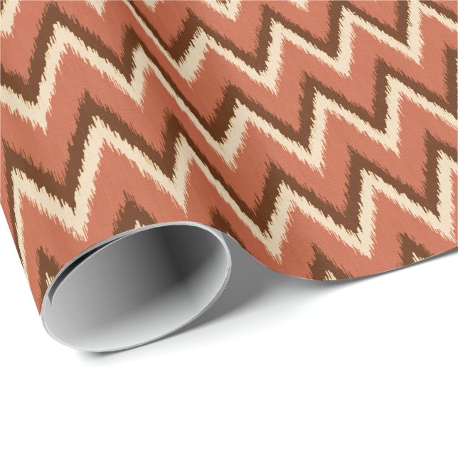 Ikat Chevron Rand - Rust, Brown och Beige Presentpapper (Rullad Hörn)