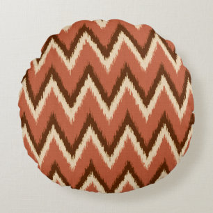 Ikat Chevron Rand - Rust, Brown och Beige Rund Kudde