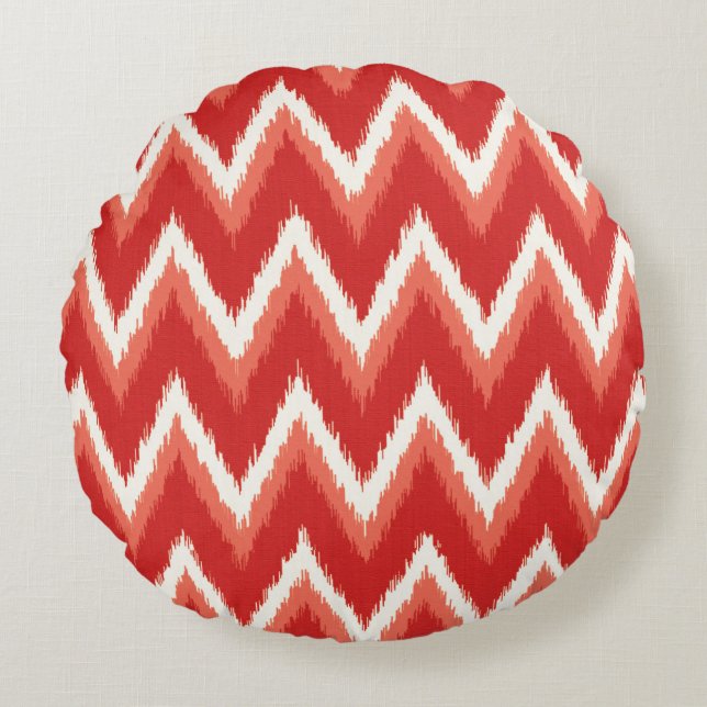 Ikat Chevron Rand - Rust Orange and White Rund Kudde (Framsidan)
