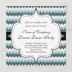 Ikat Chevron Zig Zags Grönt Grått Elegant Tribal Inbjudningar