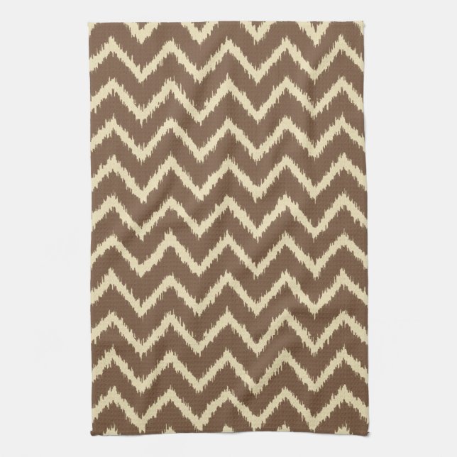 Ikat Chevrons - Chocolate brun och tan Kökshandduk (Vertikal)