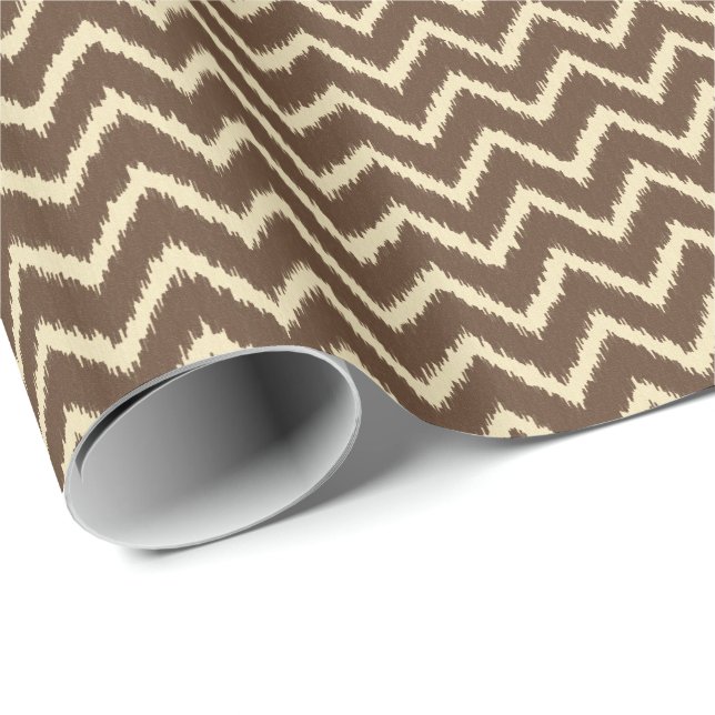 Ikat Chevrons - Chocolate brun och tan Presentpapper (Rullad Hörn)