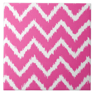 Ikat Chevrons - Deep fuchsia rosa och white Kakelplatta