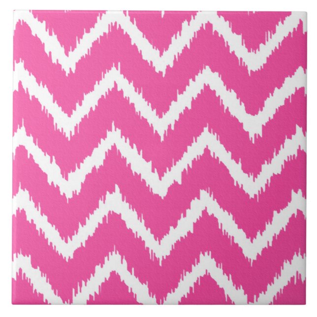 Ikat Chevrons - Deep fuchsia rosa och white Kakelplatta (Framsidan)
