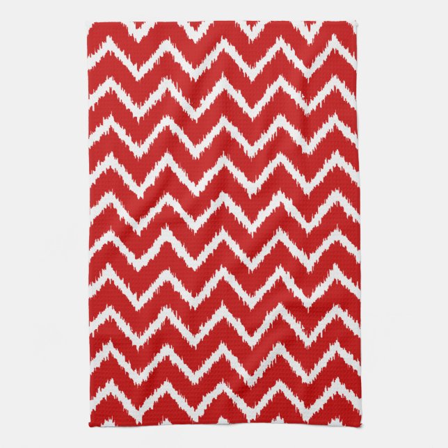 Ikat Chevrons - Djuprött och vitt Kökshandduk (Vertikal)