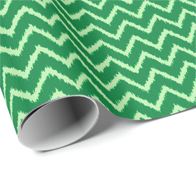 Ikat Chevrons - Gräs och ljust grönt Presentpapper (Rullad Hörn)