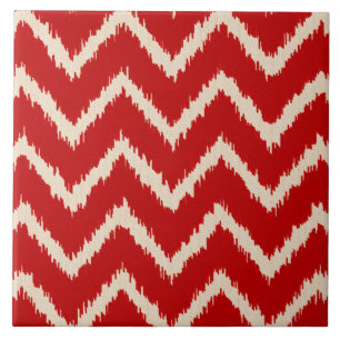 Ikat Chevrons - kinesisk röd och tan Kakelplatta
