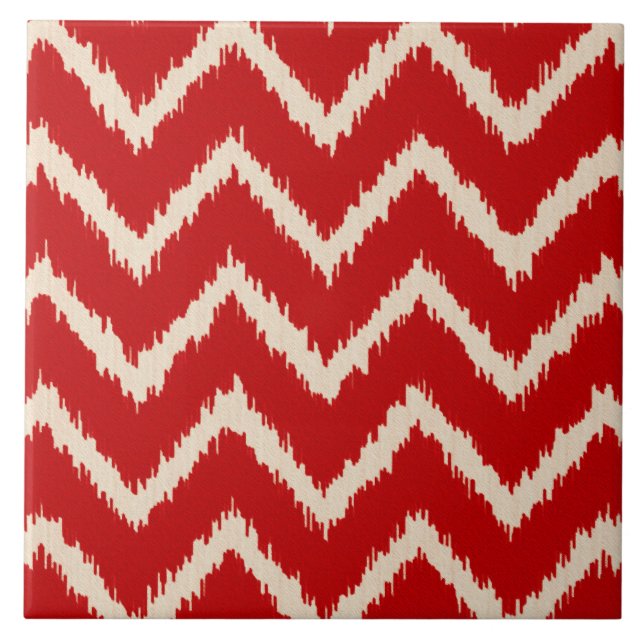 Ikat Chevrons - kinesisk röd och tan Kakelplatta (Framsidan)