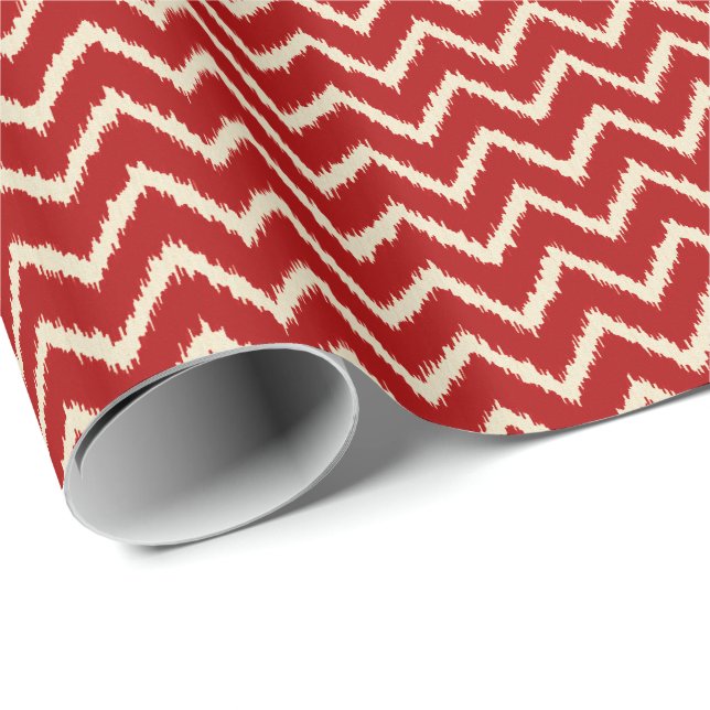 Ikat Chevrons - kinesiskt rött och tan Presentpapper (Rullad Hörn)