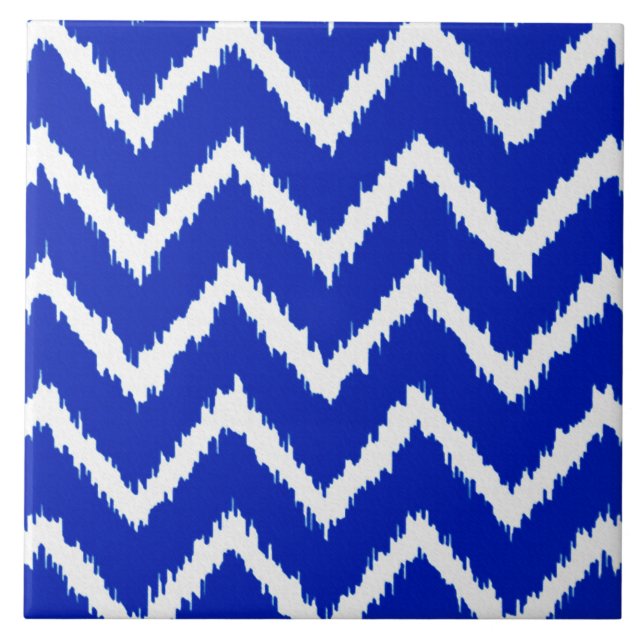 Ikat Chevrons - Koboltblått och vitt Kakelplatta (Framsidan)