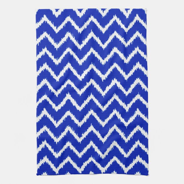 Ikat Chevrons - Koboltblått och vitt Kökshandduk (Vertikal)