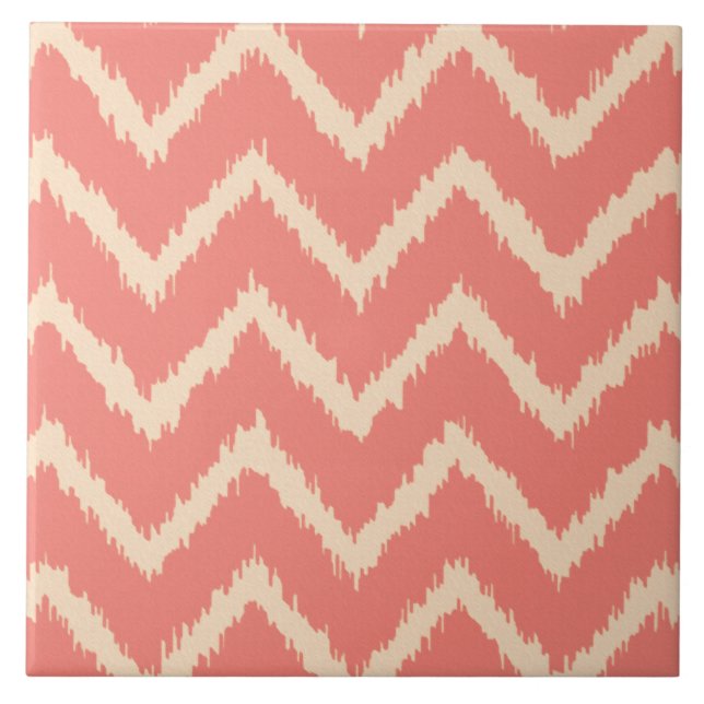 Ikat Chevrons - Koral orange och persika Kakelplatta (Framsidan)