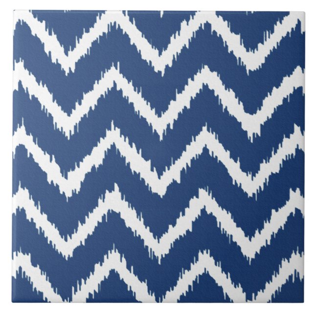 Ikat Chevrons - marinblått och vitt Kakelplatta (Framsidan)