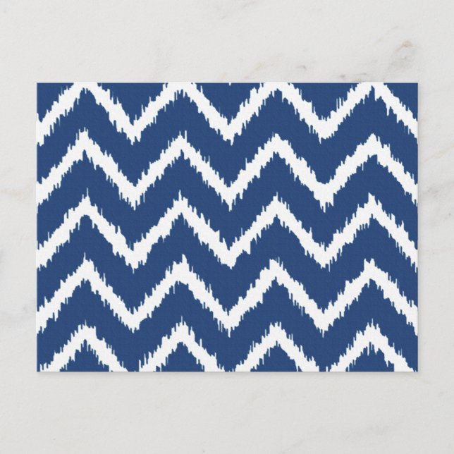 Ikat Chevrons - marinblått och vitt Vykort (Framsida)