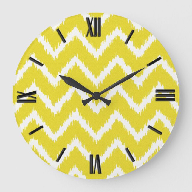 Ikat Chevrons - Mustard gult och white Stor Klocka (Framsida)