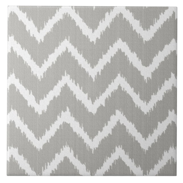 Ikat Chevrons - Silver grått och vitt Kakelplatta (Framsidan)