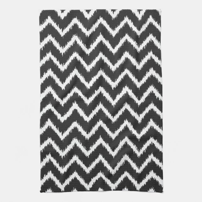 Ikat Chevrons - Svart och vitt Kökshandduk (Vertikal)