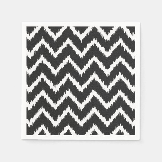 Ikat Chevrons - Svart och vitt Pappersservett (Framsidan)