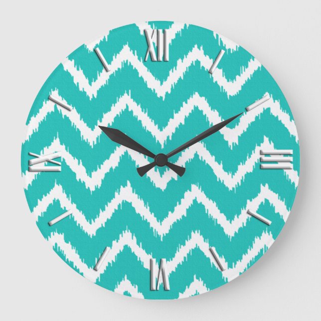Ikat Chevrons - Turquise och white Stor Klocka (Framsida)